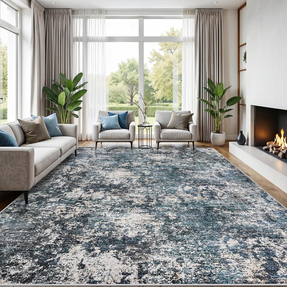 Area Rug 12x15 Living Room: Washable Low Pile Stain Resistant Indoor Carpet