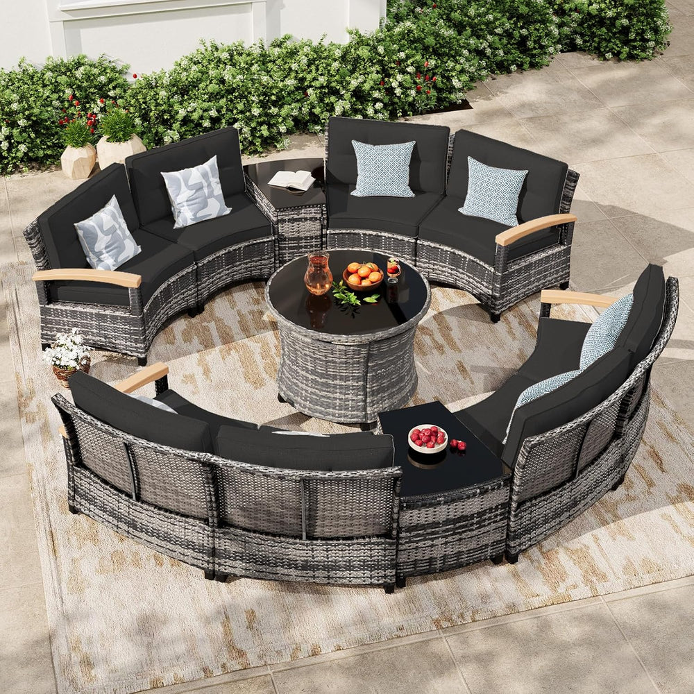 MEISSALIVVE 11-Piece Half-Moon Curved Outdoor Patio Furniture Set, Sectional ...