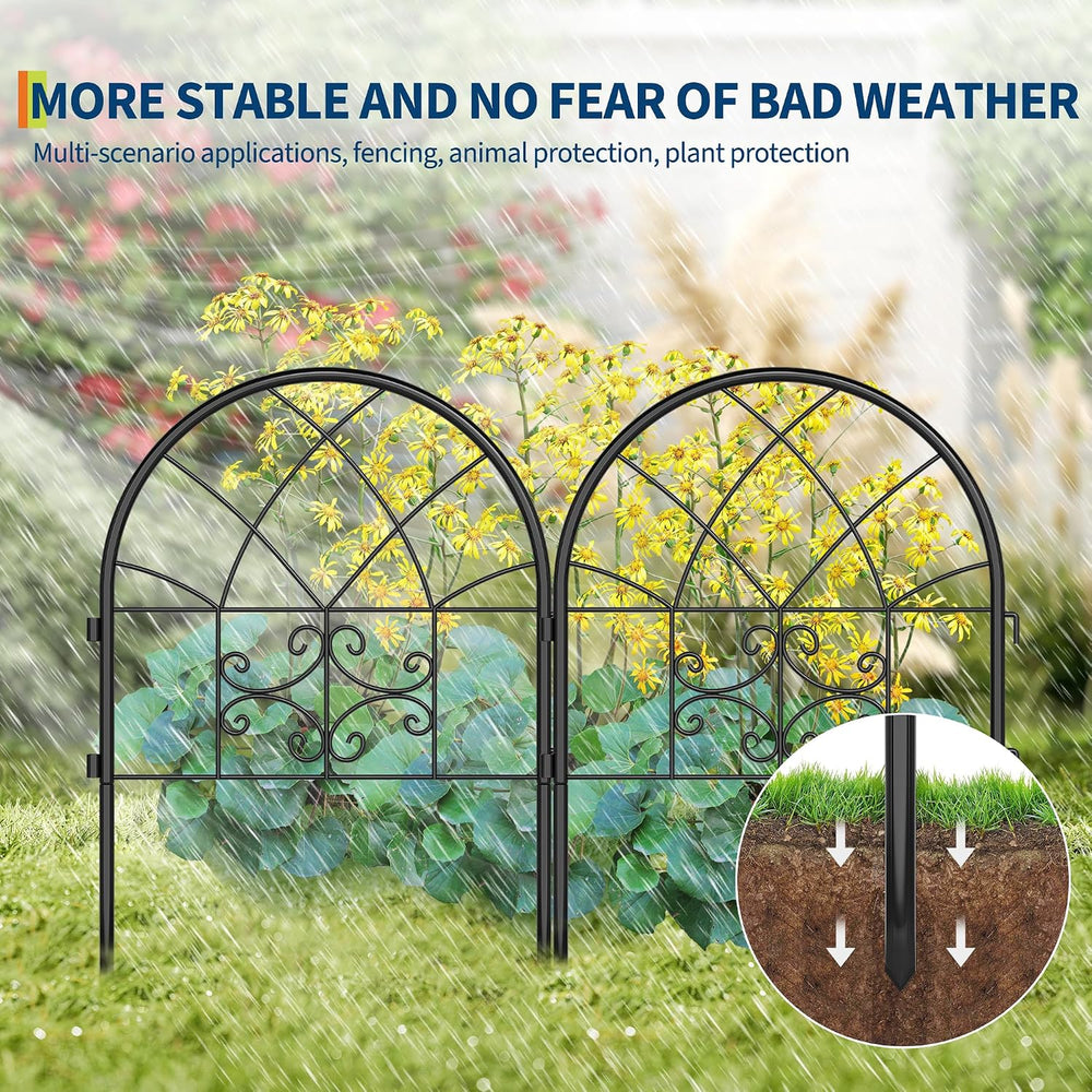 Garvee Decorative Garden Fence Panels 4-Pack, 20"x26" Black Metal A...