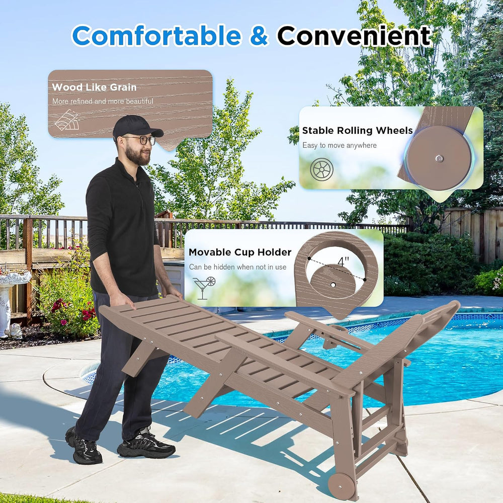nalone HDPE Chaise Lounge Chair Outdoor with Wheels & Cup Holder, Pool Lo...