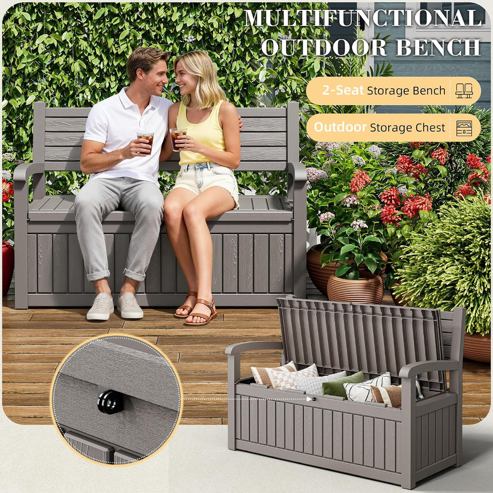 80 Gallon Outdoor Storage Bench Waterproof, Storage Outdoor Porch Bench Doubl...