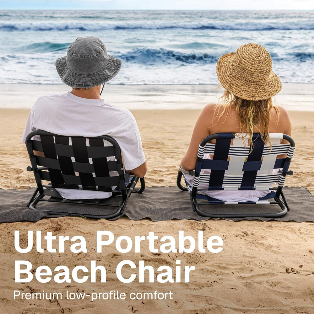 WOVN Low Beach Chairs - Premium Folding Beach Chair for Adults - Low Profile,...