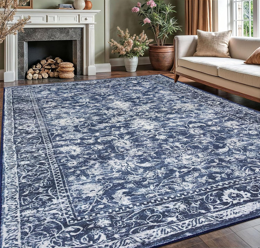 KILOCOCO Area Rug 9x12 ft Living Room Rug Washable Rugs Non Slip Rugs, Blue