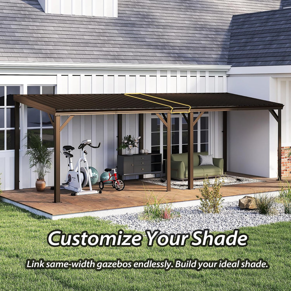 Domi 8' x 10' Lean to Hardtop Gazebo Wall Mounted Patio Gazebo Pergola