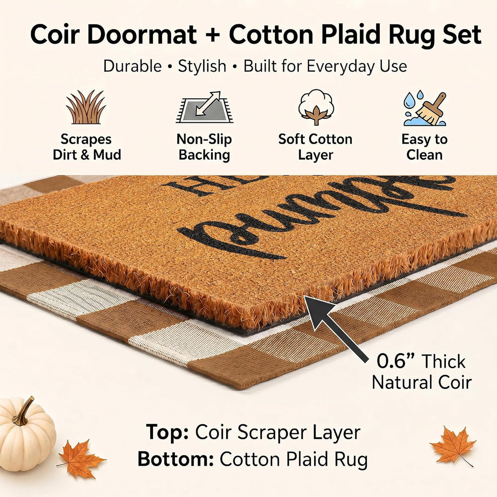 Fall Decor Door Mat Combo Set, 100% Coco Coir Welcome Mat + 28 x 43 Inches Co...