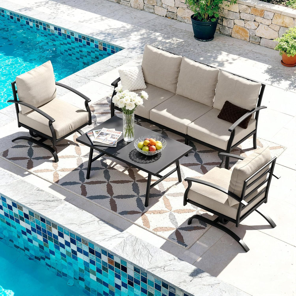 Kullavik 4 Piece Metal Outdoor Patio Furniture Set, Outdoor Sectional Sofa