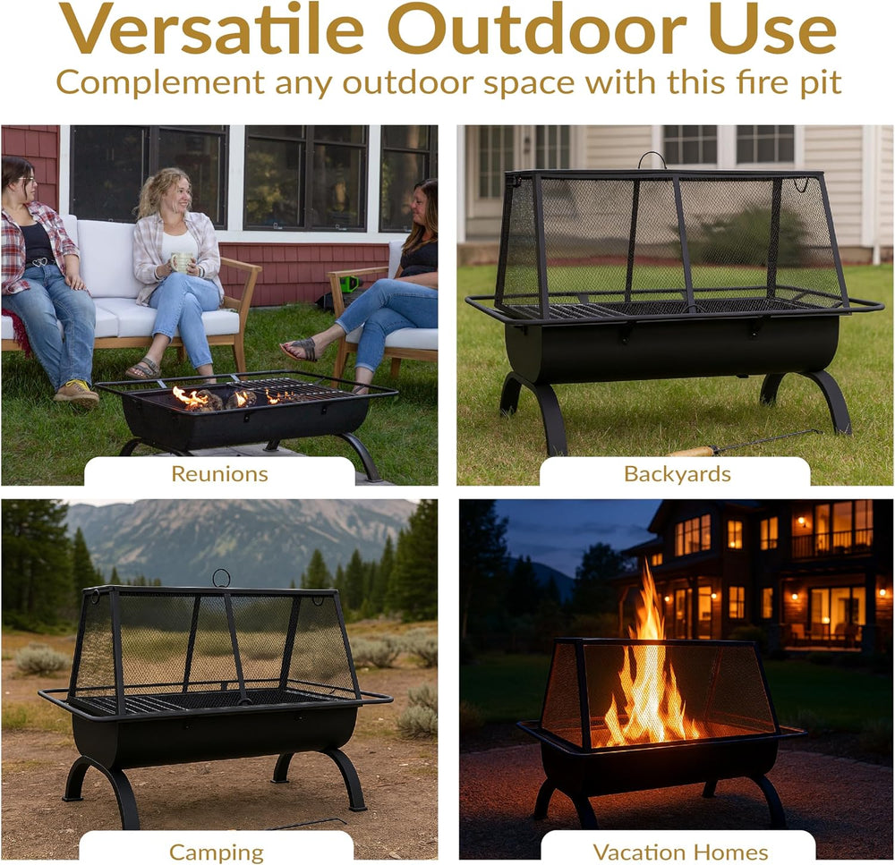 Sunnydaze Northland Rectangle Fire Pit with Grill, Heavy Duty Steel, 36"
