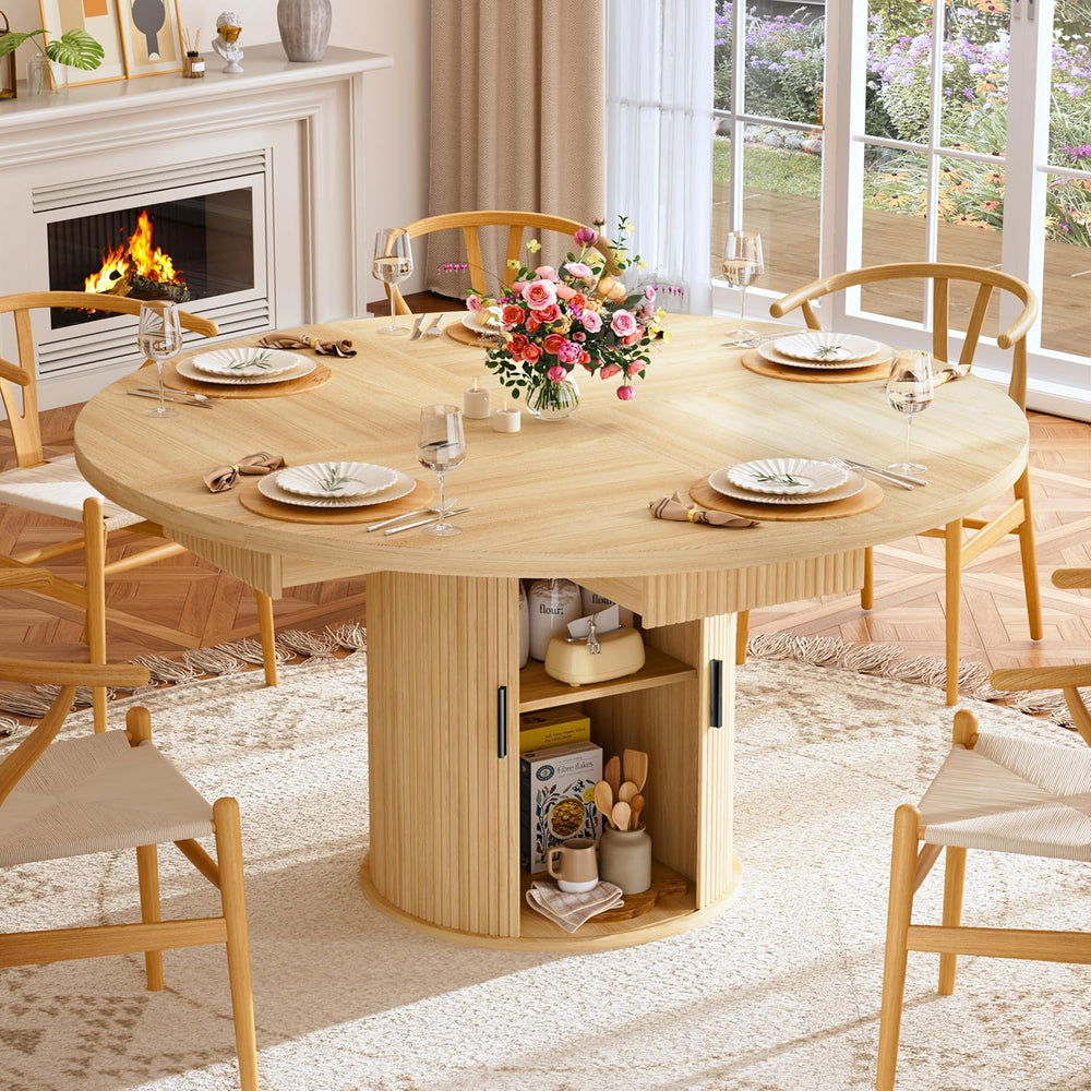 HUAHUU 47.2" Round Dining Table for 4-6, Modern Kitchen Table with 4 Dra...