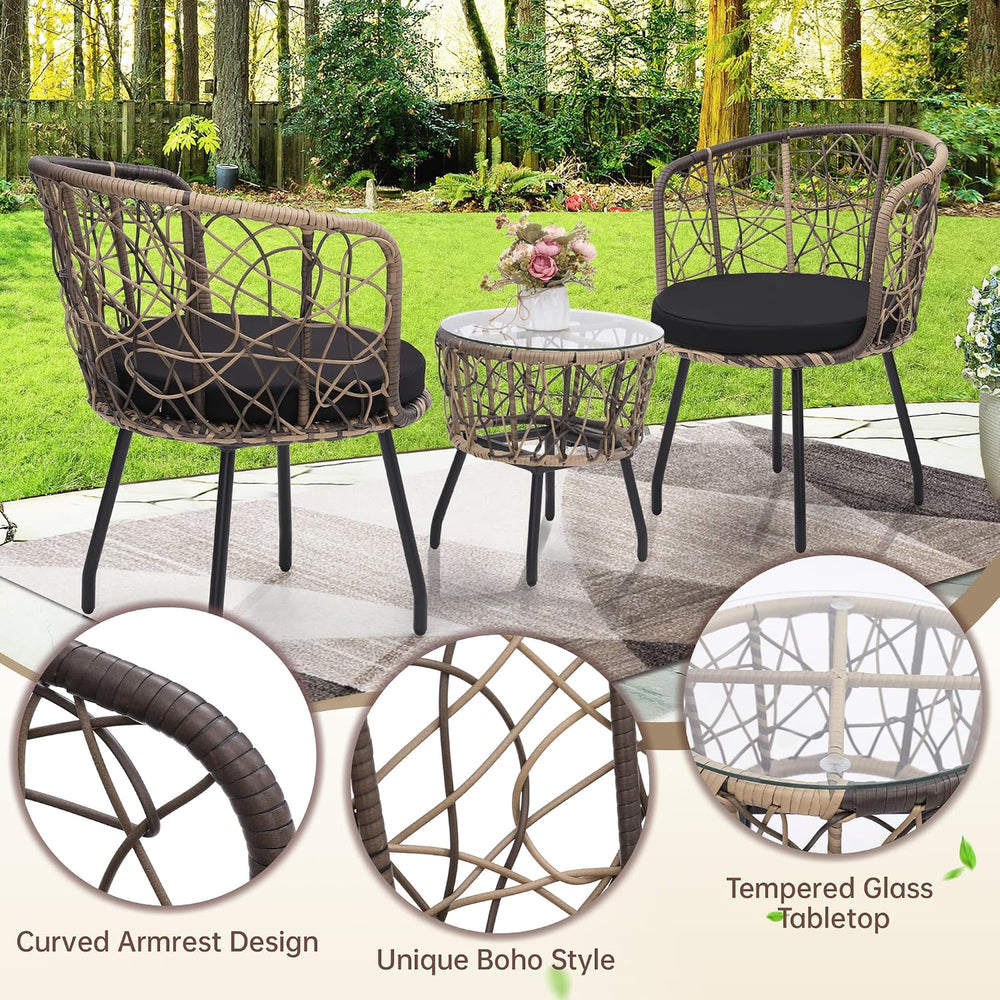 Kromax 3-Piece Patio Modern Bistro Set, Natural/Black