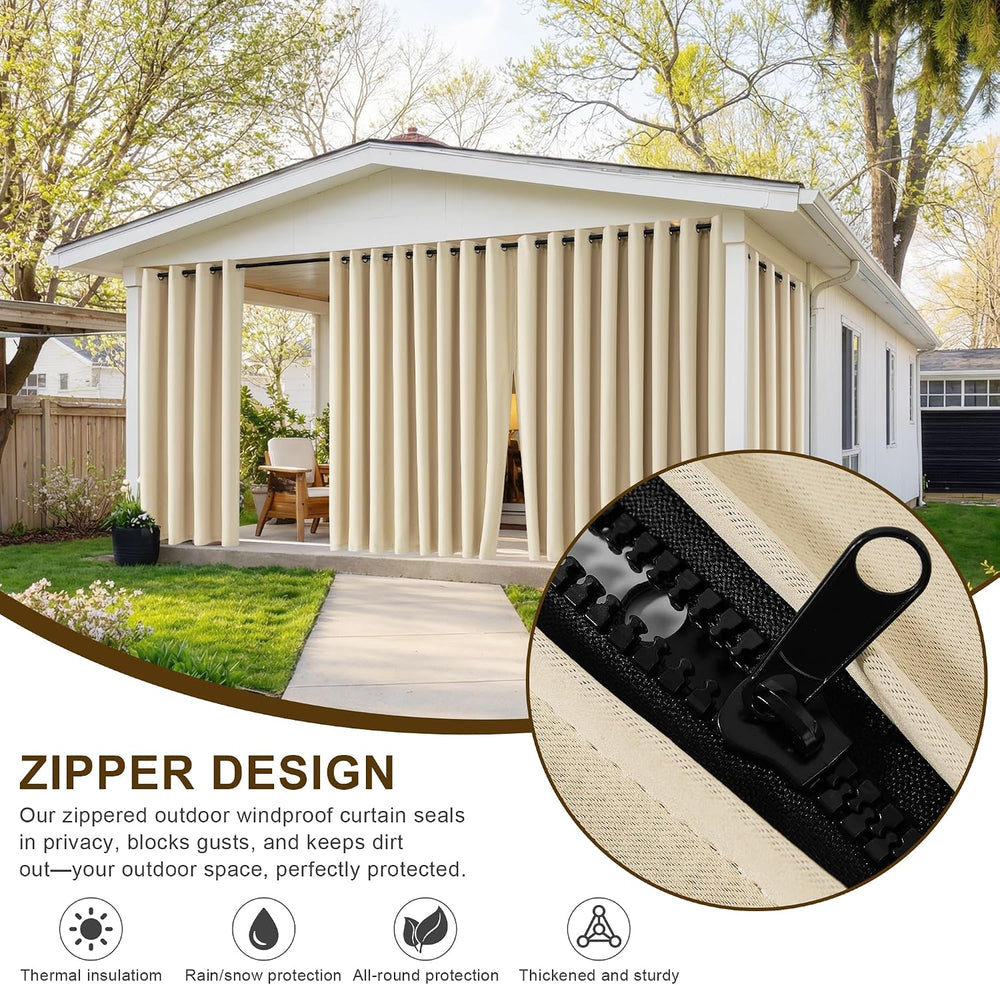 RYB HOME Fade-Resistant Outdoor Curtains for Patio Waterproof with Zipper