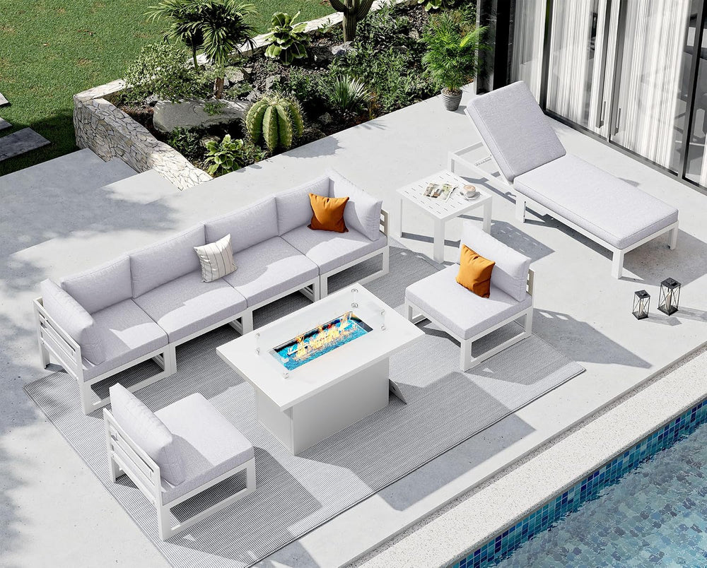 NICESOUL 9 Pcs Oversized Modern Aluminum Patio Furniture Set, 500lbs Heavy Du...