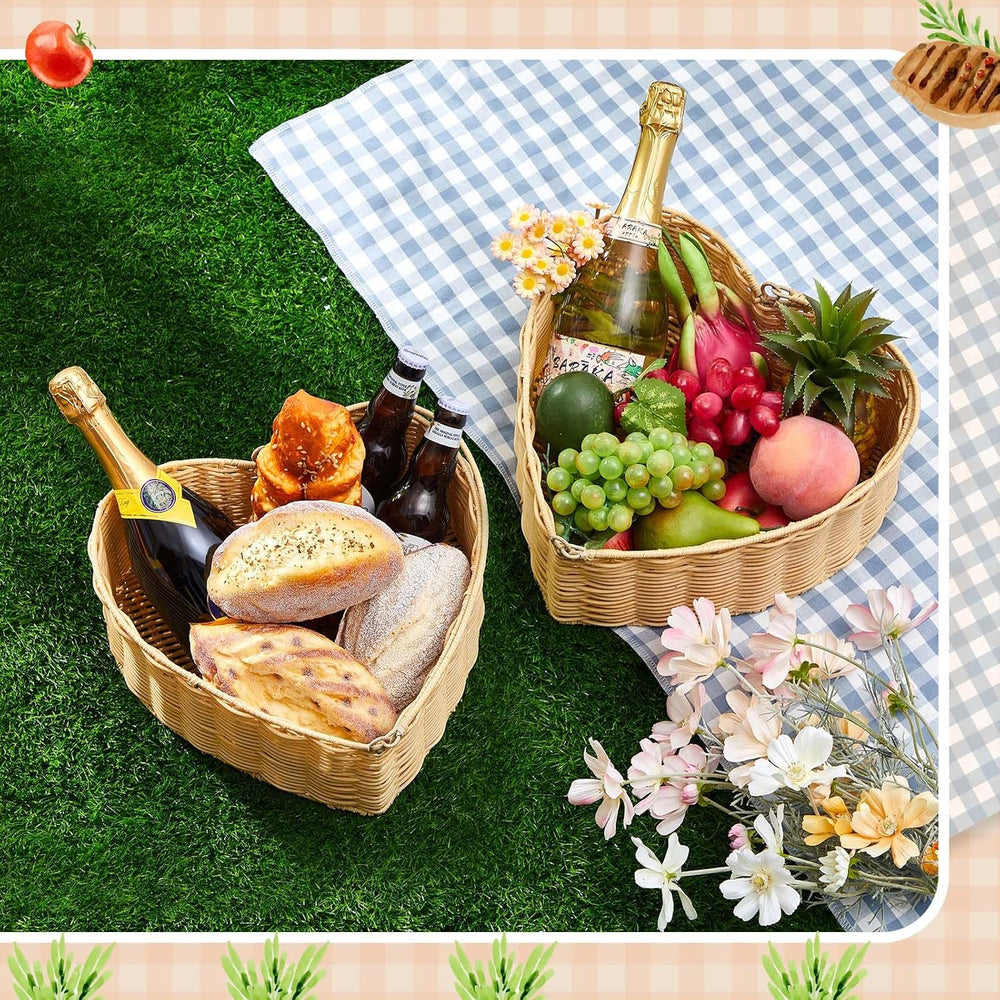 Qinyoung 2 Pcs Heart Wicker Picnic Basket with Handle Medium and Small Heart ...