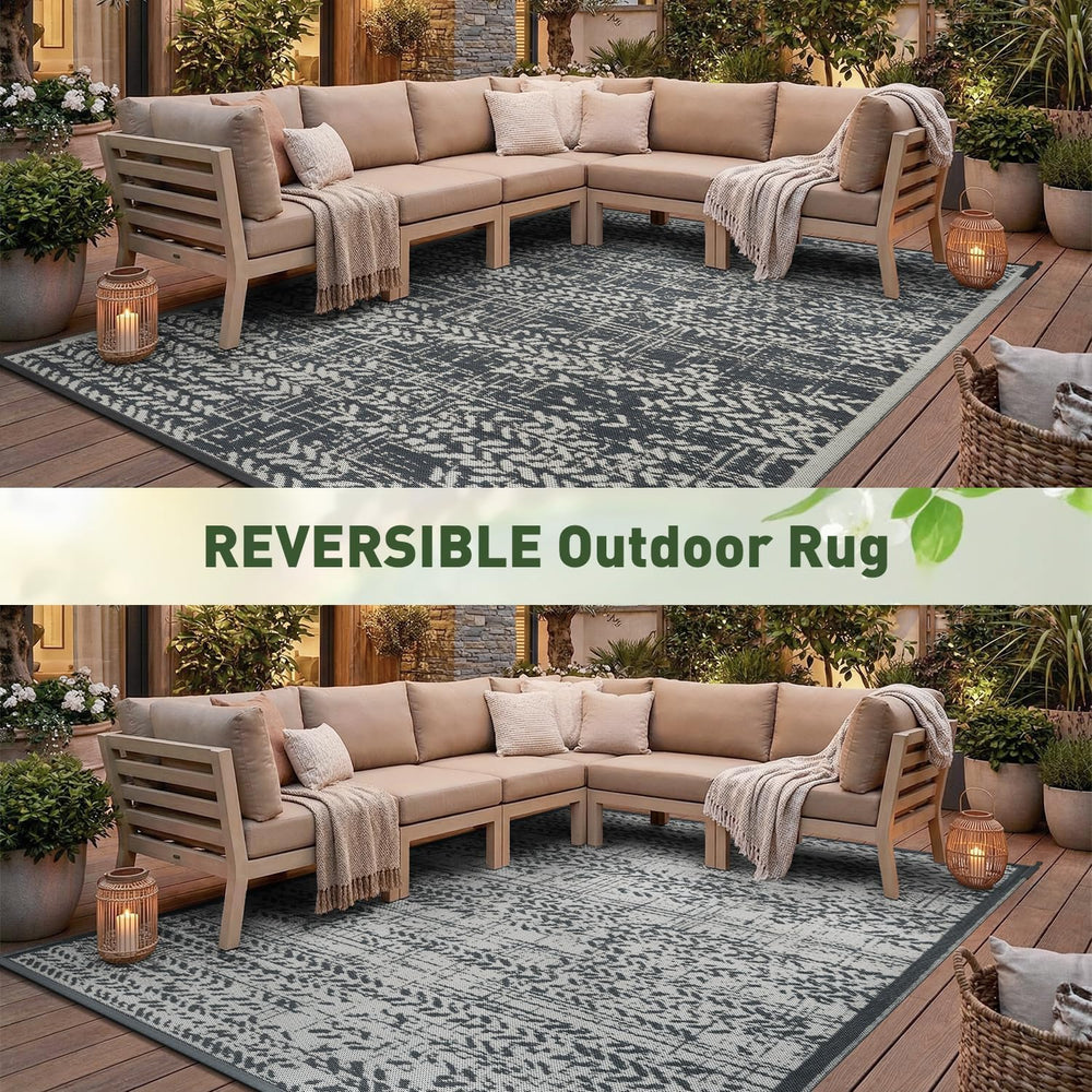 MontVoo Outdoor Rug 8x10 Waterproof-Patio Rug Mat Outdoor RV Camping Picnic B...