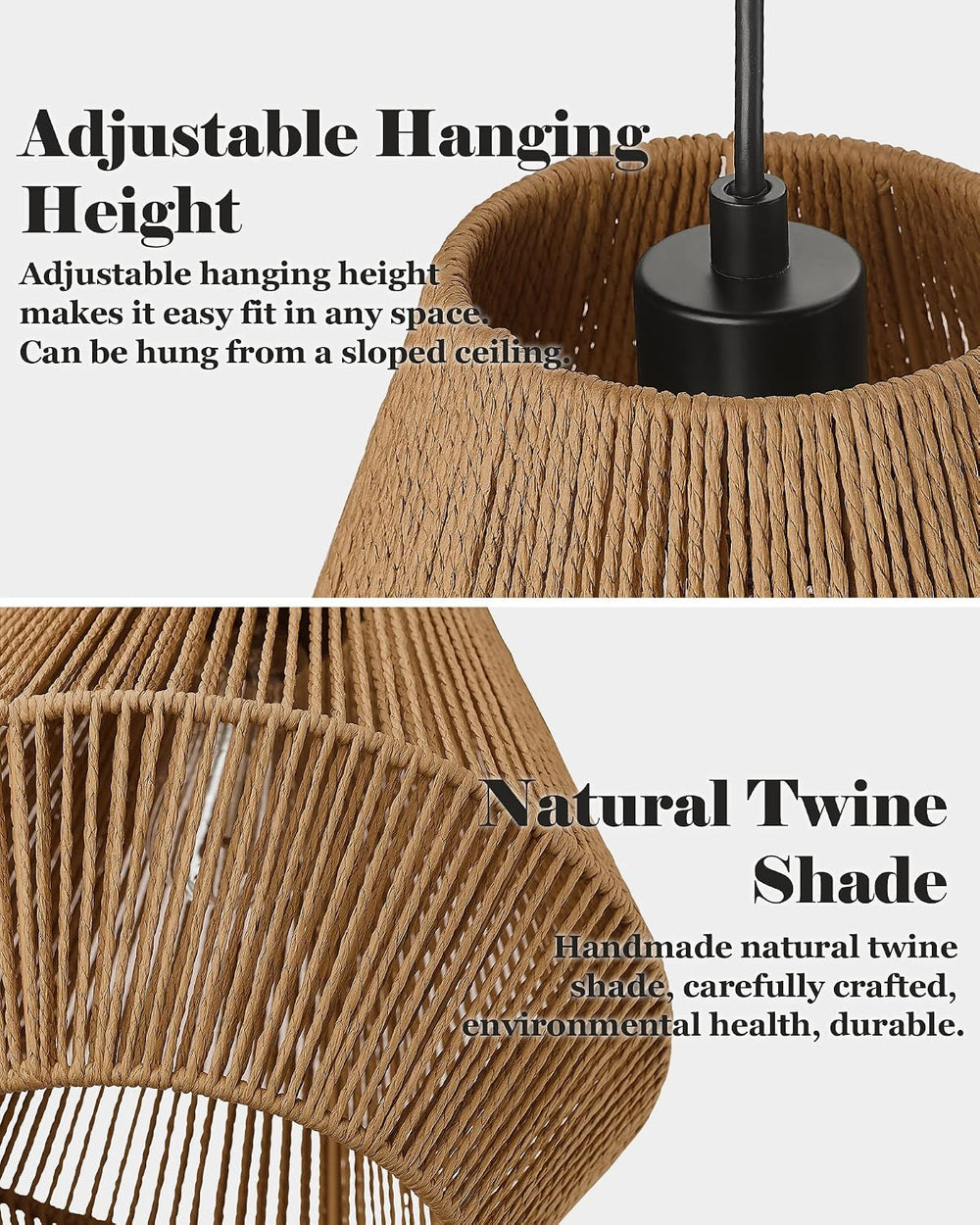 ELYONA 3 Pack Japandi Woven Pendant Lights 7” Modern Boho Hanging Lamp with H...
