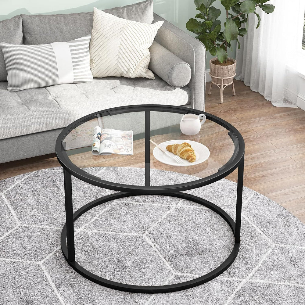 Round Coffee Table,Small Black Coffee Table for Living Room,27" Modern C...