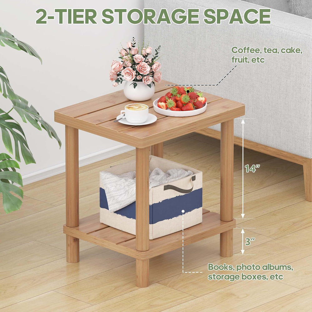 Outdoor Side Table with 2-Tier, Bamboo Small Patio Adirondack Tables