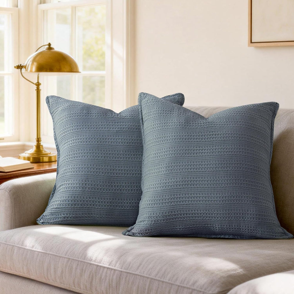 Cotton Blue Grey Decor Euro Sham Covers 26x26 Set of 2