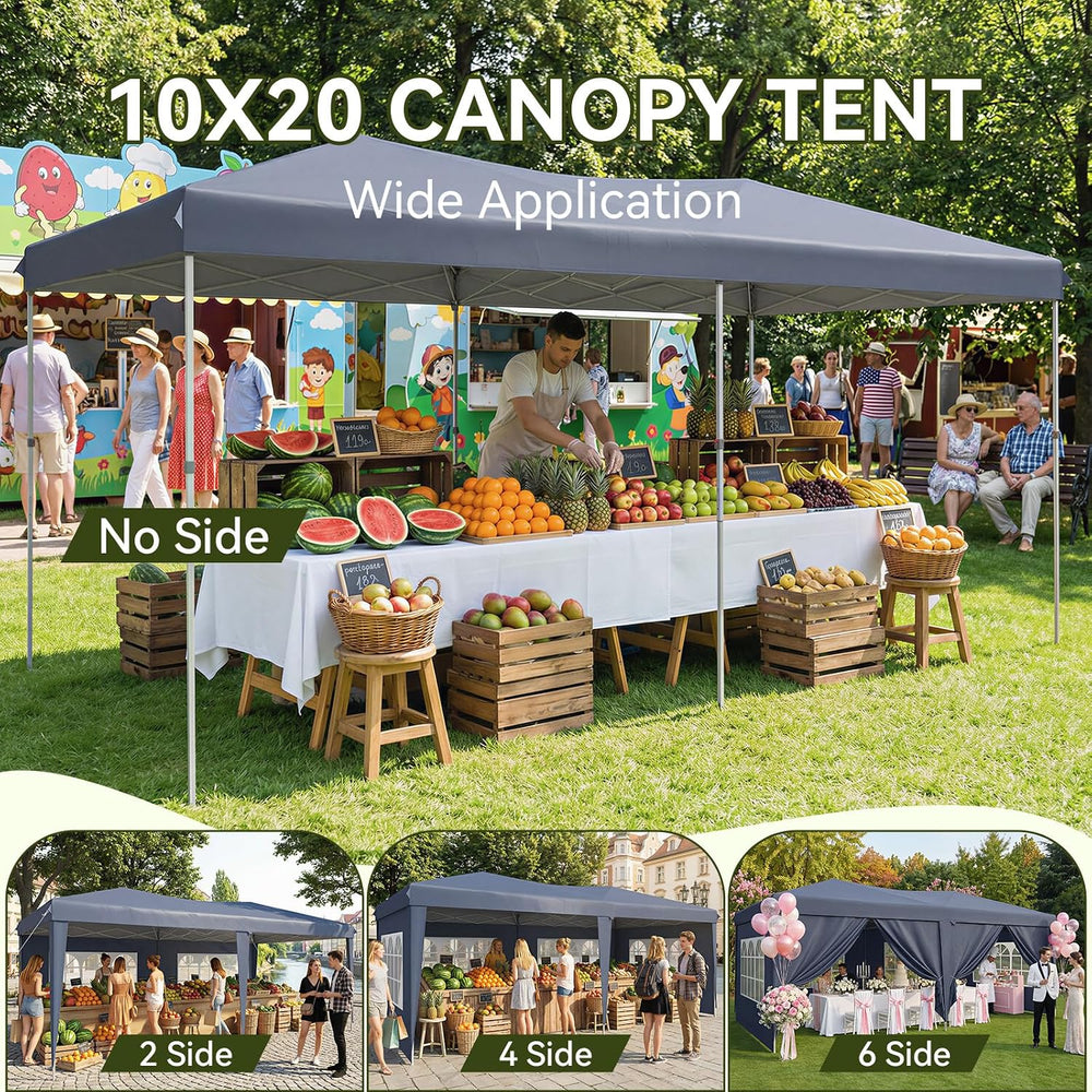 Aoxun 10x20 Pop Up Canopy Tent with 6 Sidewalls, Party Tent, Navy Blue