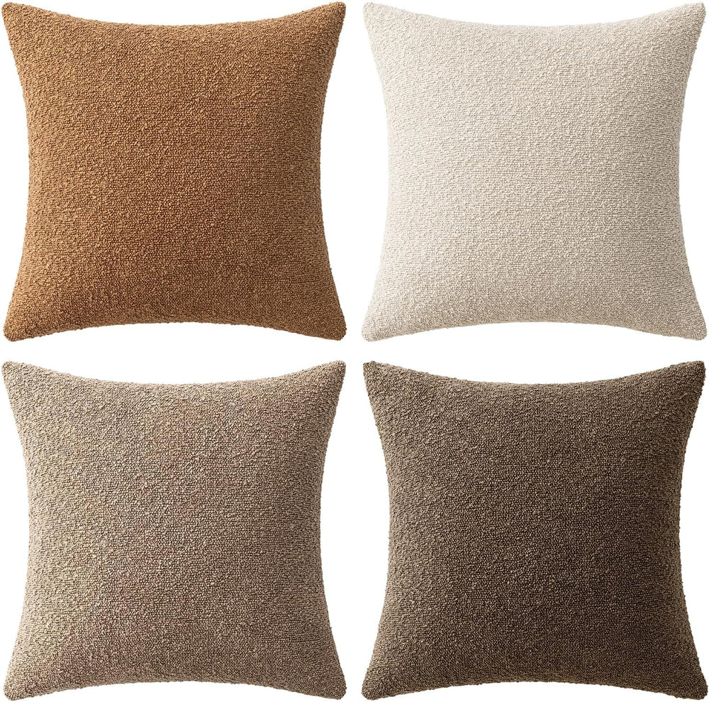 MIULEE Fall Euro Decorative Boucle Throw Pillow Covers 24x24 Brown Set of 4