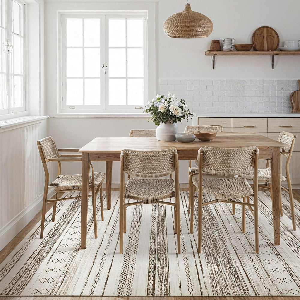 Tortania Area Rug Living Room Rugs - 9x12 Washable Large Soft Neutral Boho Mo...