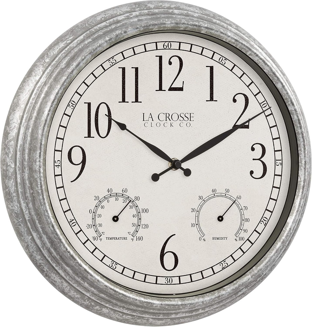 La Crosse Clock 433-3236 14-inch Silas Indoor/Outdoor Galvanized Analog Quart...