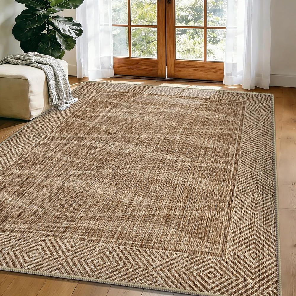 Yinhua Easy Jute Rug 5x7 Outdoor Patio Rug for Living Room, Light Brown