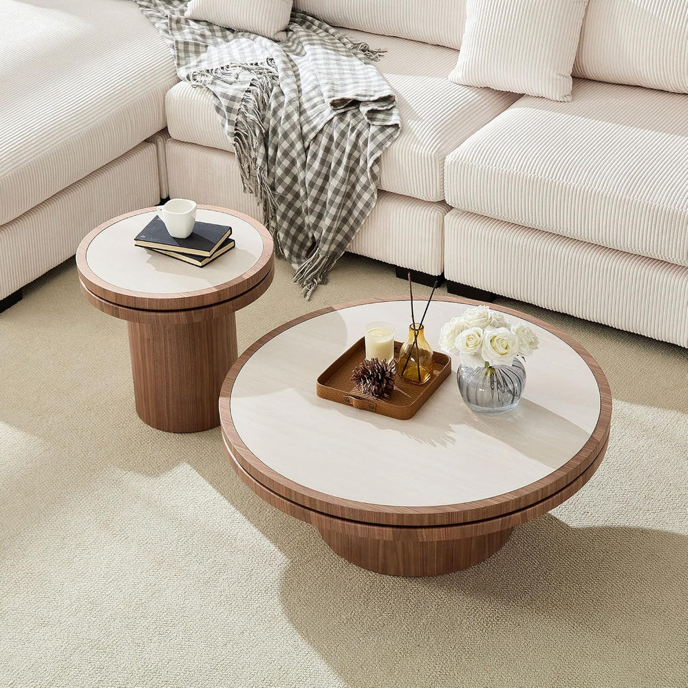 Sintered Stone Coffee Table Set of 2, 2 Piece Coffee Table and End Table Set ...