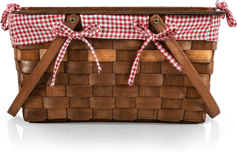 PICNIC TIME Kansas Handwoven Wood Picnic Basket, Sturdy Woven Wicker Basket w...