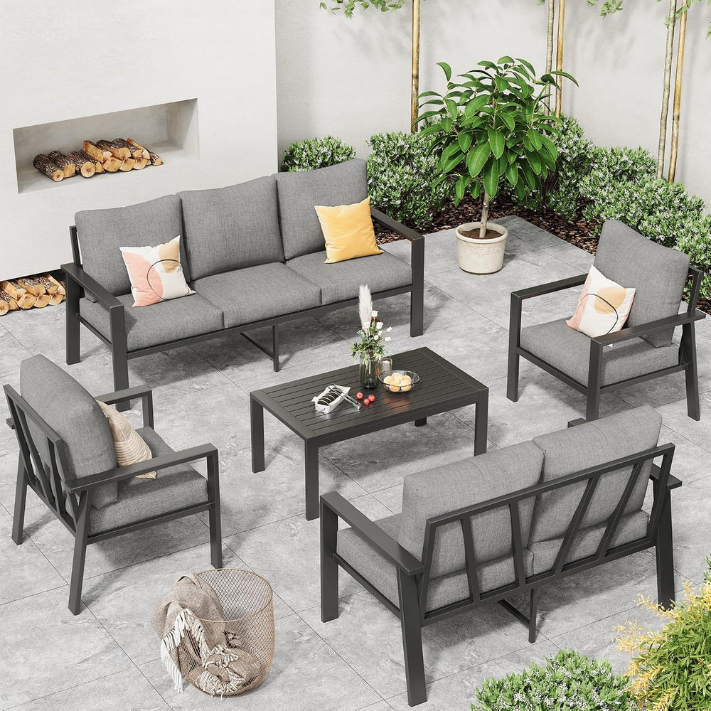 5 Pieces Aluminum Patio Conversation Set Metal Deck Outdoor Furniture 7-Seat ...