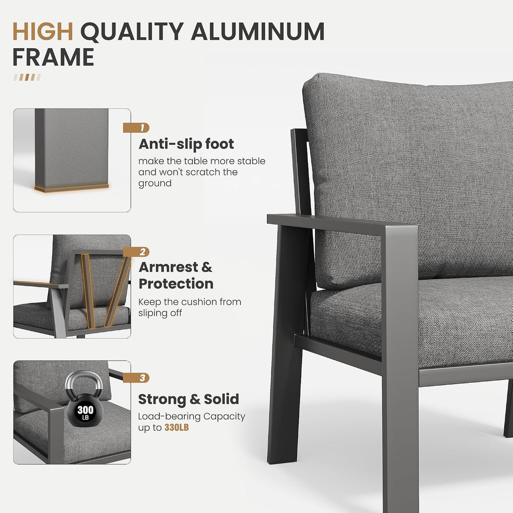 5 Pieces Aluminum Patio Conversation Set Metal Deck Outdoor Furniture 7-Seat ...