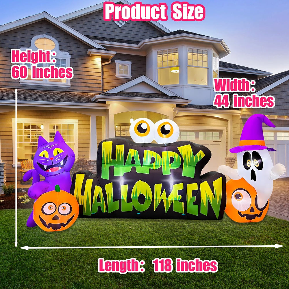 BLOWOUT FUN 10FT Halloween Inflatable Ghost Pumpkin Eyeballs Cat Banner