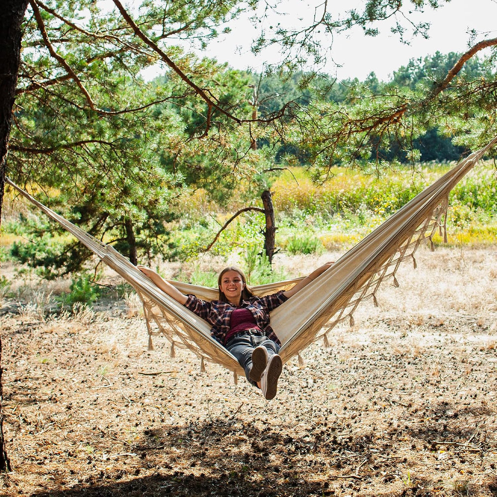 Bellzacasa Double Hammock, Heavy Duty 500 lb Load Capacity Tassels and Fishta...