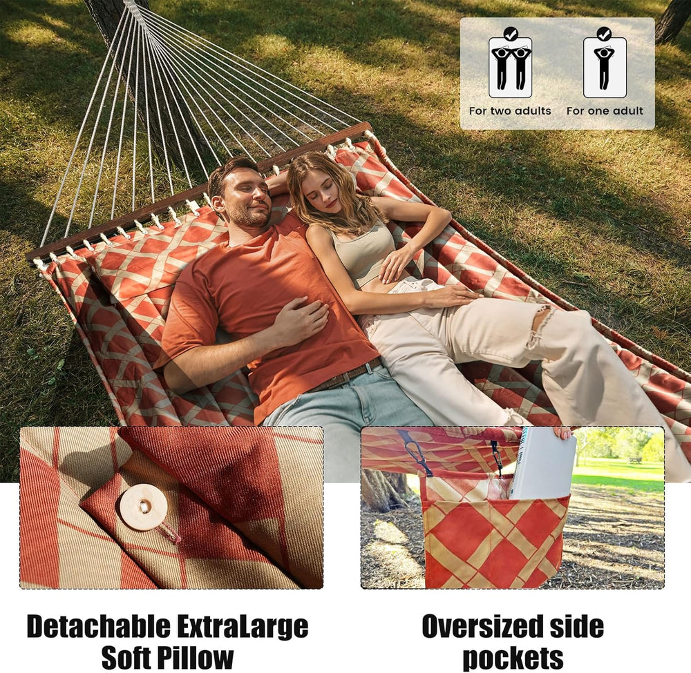 Quilted Double Hammock, Fade‑Resistant Fabric, 600 LBS Capacity