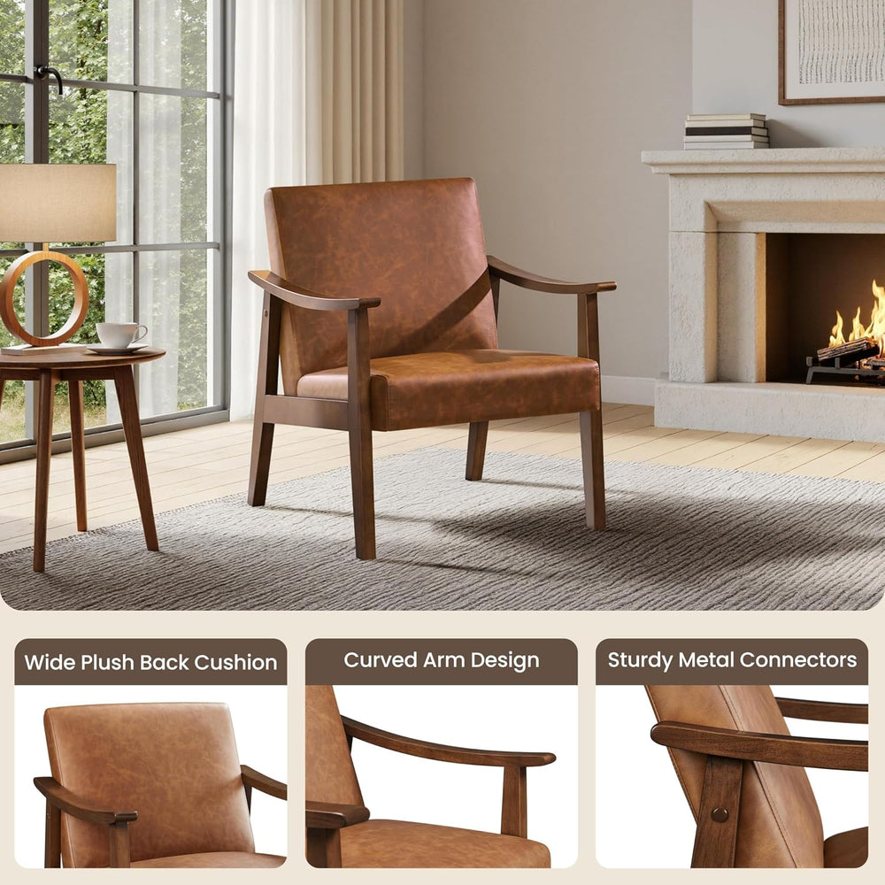 Yaheetech Accent Chair, Mid-Century Armchair with High Back Brown