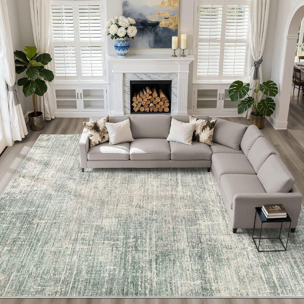 LOONGRUG 10x14 Area Rugs Washable Neutral Modern Living Room Rug Sage Green