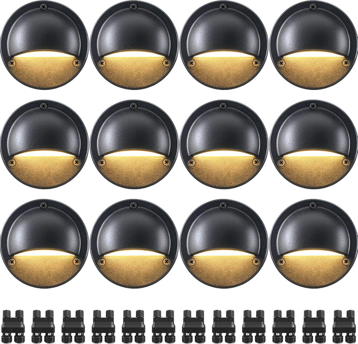 SUNVIE 4" Low Voltage Deck Lights 3000K 5W Black Cast-Aluminum, 12-Pack
