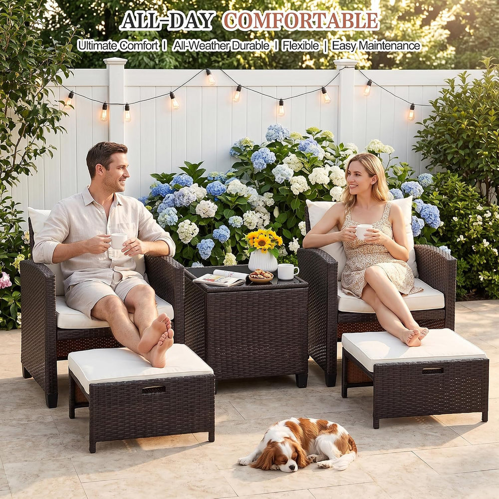 Vongrasig Patio Chair with Ottoman, 5 Pieces Patio Furniture Set Small Balcon...