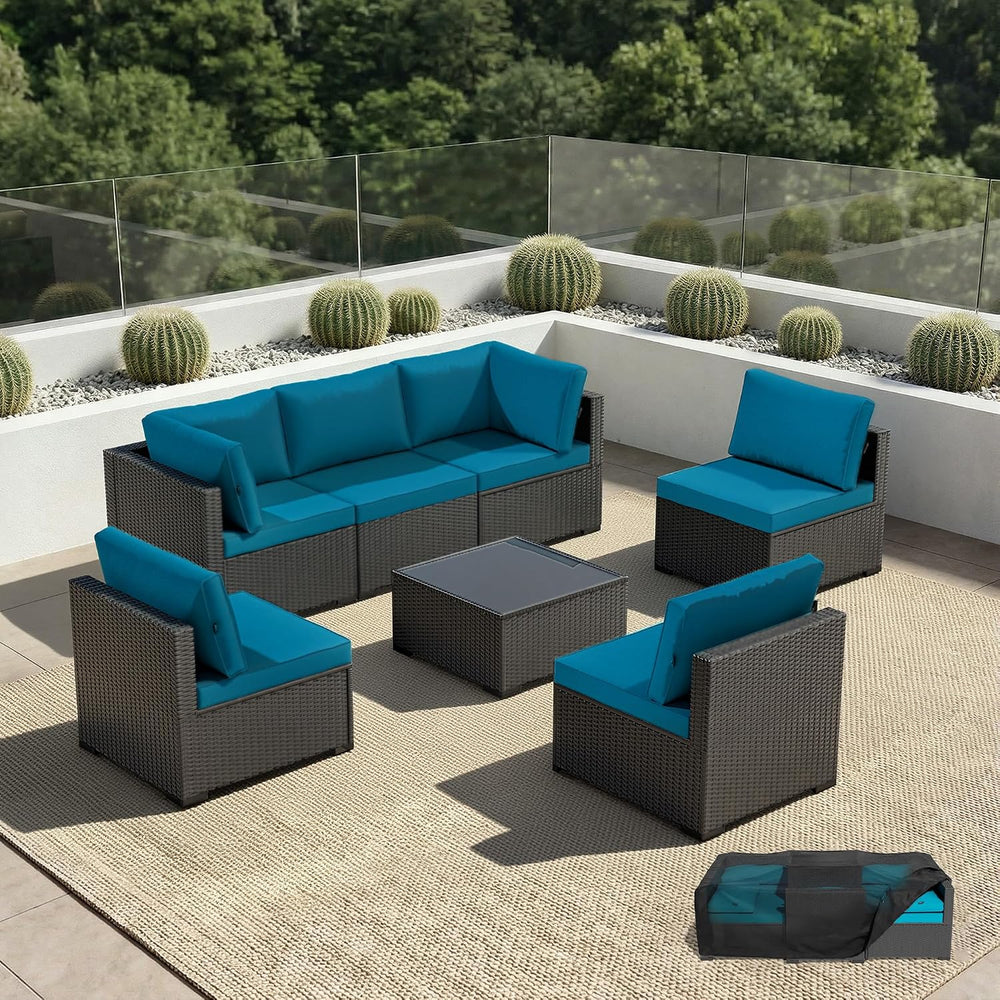 Patio Furniture Set - All-Weather - 7 Piece Patio Outdoor Conversation Set, M...