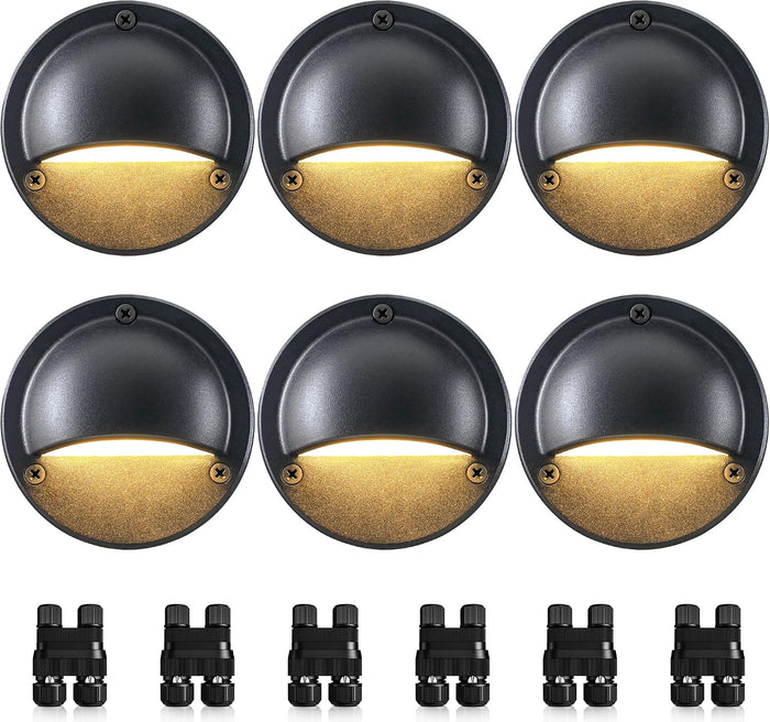 SUNVIE 4" Low Voltage Deck Lights 5W Black Cast-Aluminum 3000K, 6-Pack