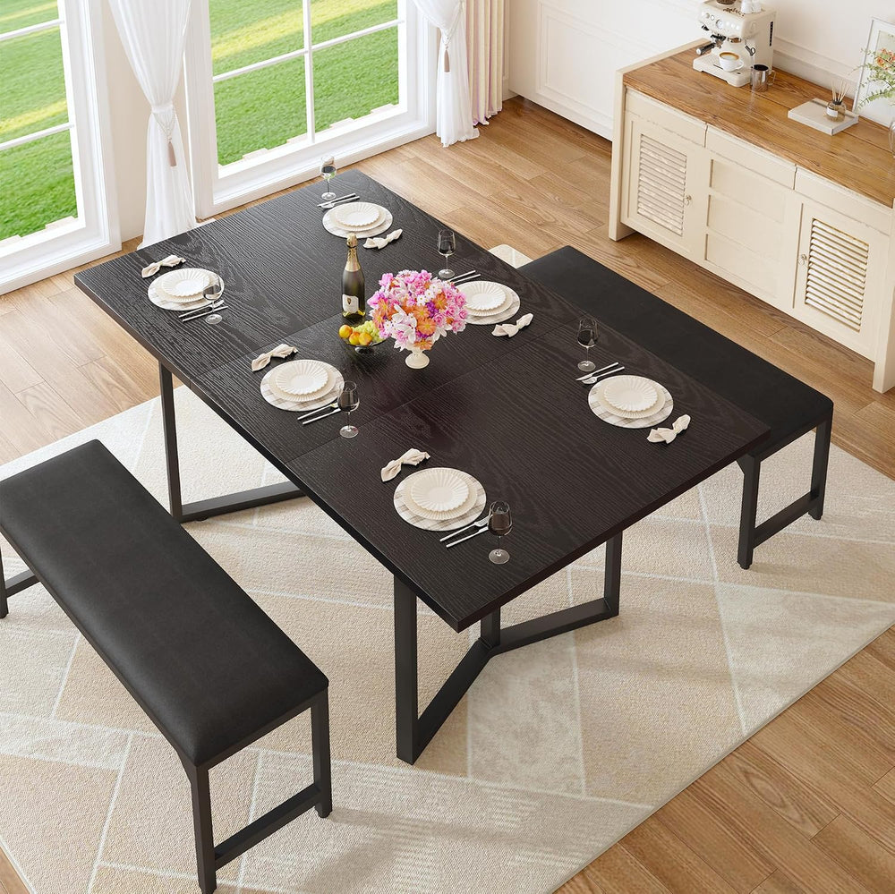 HUAHUU 63" Extendable Dining Table Set for 4-6, Kitchen Table with 2 Uph...