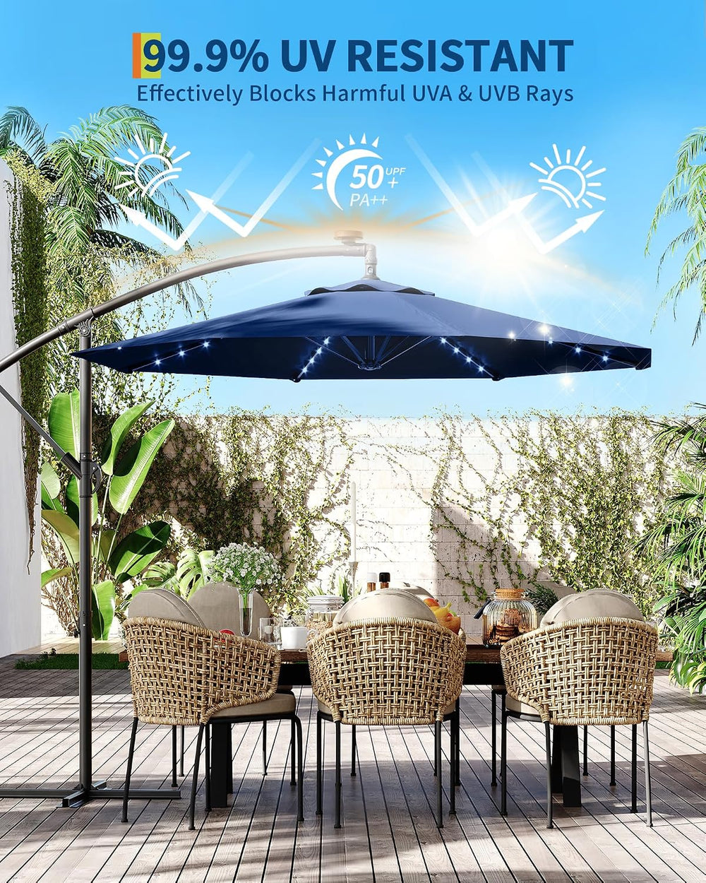 15FT Outdoor Patio Umbrella,Double-Sided Rectangle Market Umbrella with 36 LE...
