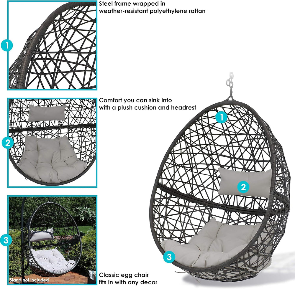 Sunnydaze Caroline Hanging Resin Wicker Egg Chair - 265-Pound Weight Capacity...
