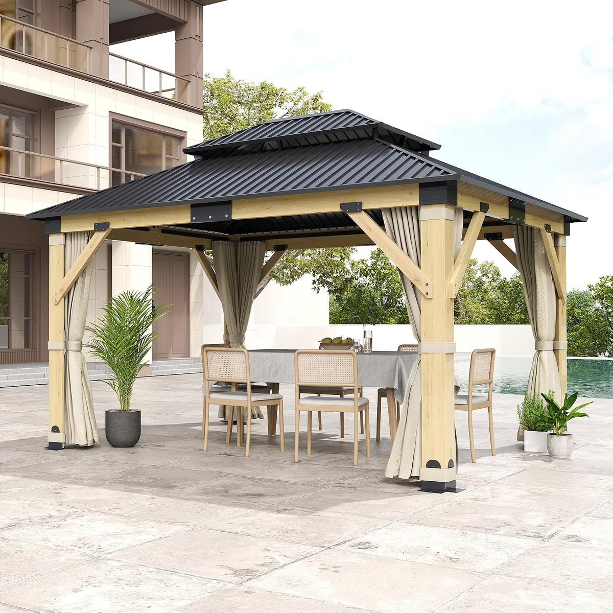 11x13ft wood gazebo, outdoor wooden gazebo with galvanized shown in use
