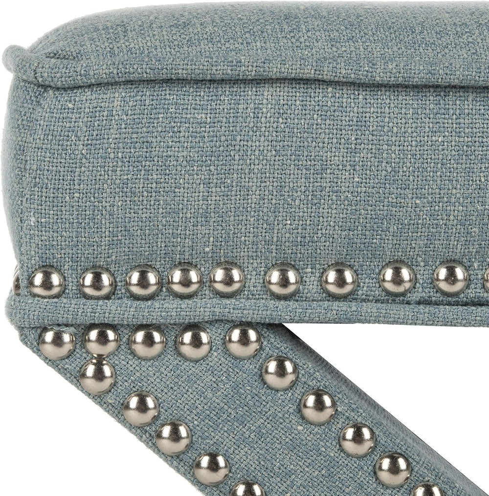 Safavieh Home Collection Palmer Sky Blue with Silver Nailhead Trim X-Bench Ot...