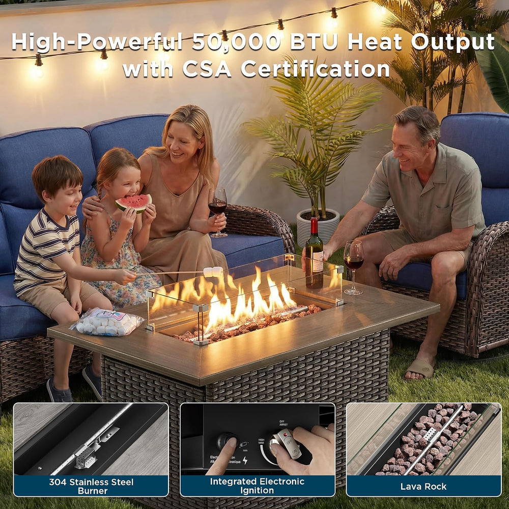 Luxury Patio Furniture Set with Fire Pit Table-6 Pieces All Weather Outdoor S...