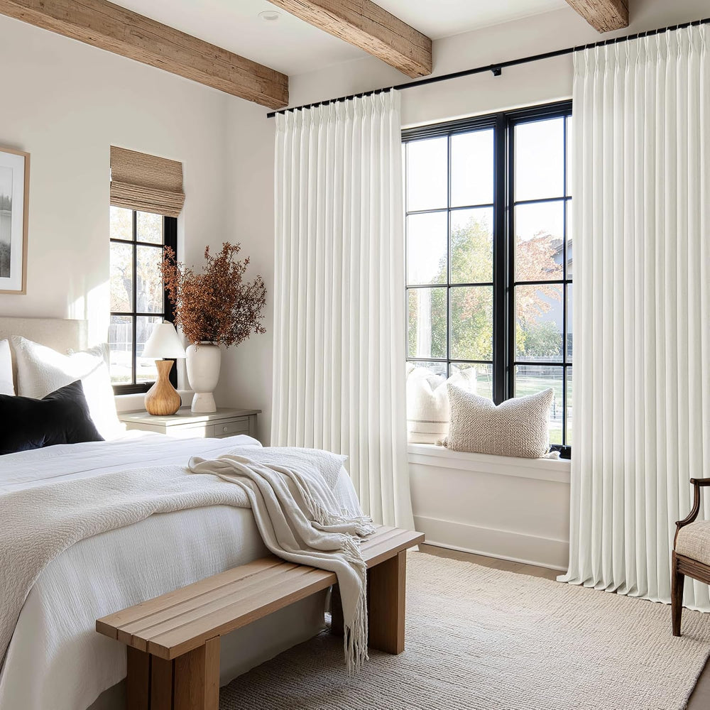 Natural Beige Semi Sheer Pinch Pleated Linen 70 Inch Extra Wide Curtains