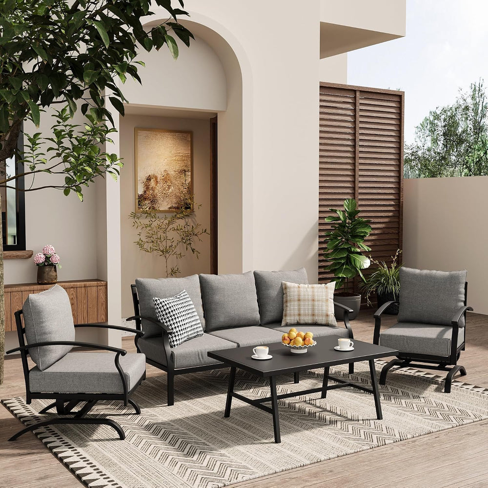 ALAULM 4 Piece Patio Furniture Set,Outdoor Metal Patio Furniture with Coffee ...