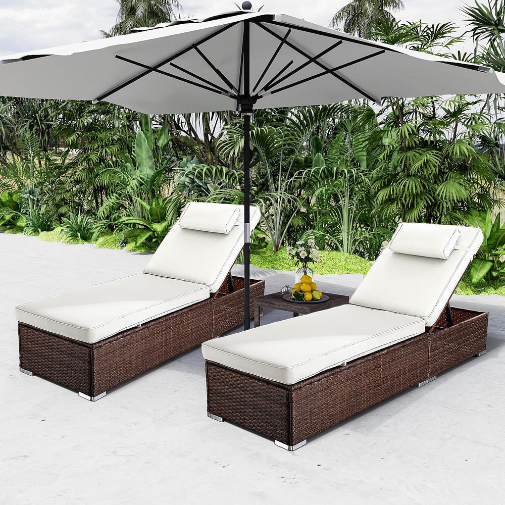 OUYESSIR Chaise Lounge Outdoor Wicker Lounge Chairs for Outside PE Rattan Pat...