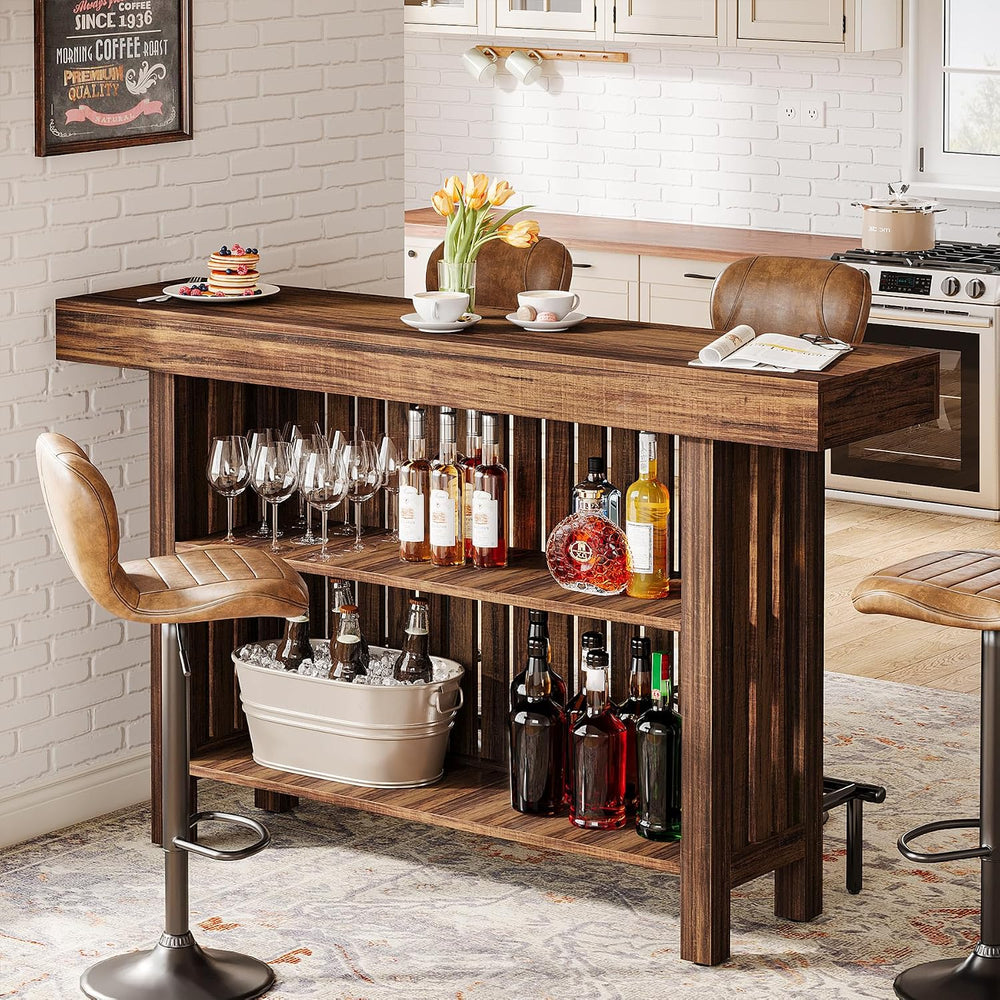 Tribesigns 63" Large Bar Table, 2-Tier Counter Height Table with Footrest