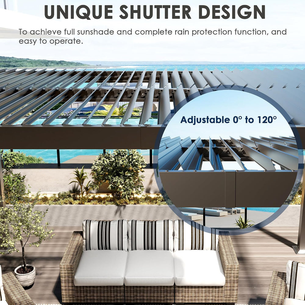 10'x10' Metal Pergola, Outdoor Patio Pergola with Hardtop Roof,Alumin...